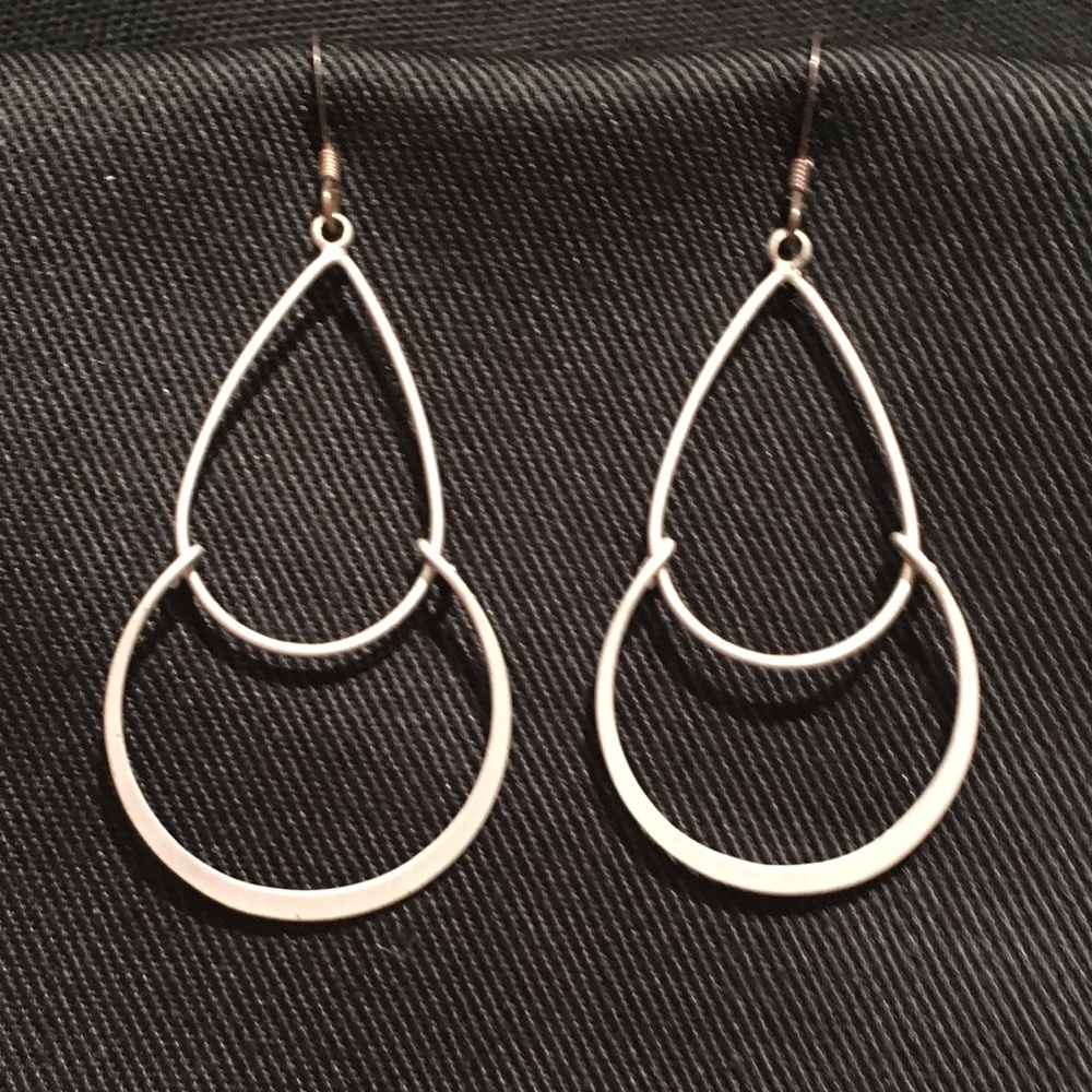 Silver teardrop double hoop earrings